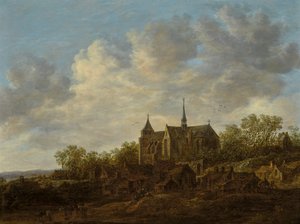 View of a Village with a Large Gothic Church by Jan van Goyen