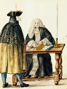Magistrate playing cards with masked man