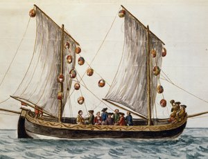 Venetian boat decked out for Feast of Redeemer, by Jan Grevenbroeck, watercolour, Italy by Jan van Grevenbroeck