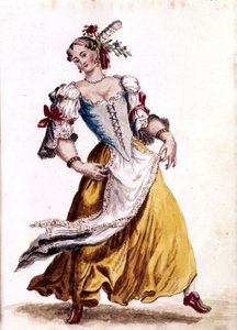 Venetian Dancing. Watercolour Drawing and Ink from the Manuscript 