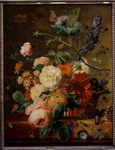 Flower Basket with Butterflies by Jan van Huysum