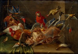 Decorative Still-Life Composition with Birds and Two Bats by Jan van Kessel