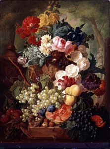 Roses, an Iris and a Poppy
