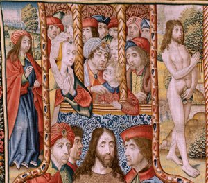 Flemish tapestry. Series Episodes from the Life of the Virgin. The prophecies are fulfilled at the birth of Christ