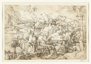 Landscape with Rocks, Figures and a Sailing Ship
