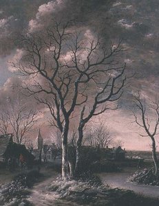 A Frozen River Landscape with Travellers on a Path by Jan van de Capelle or Cappelle