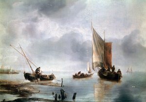 A small vessel in light airs, and another ashore, ca 1650-1660, by Jan van de Cappelle