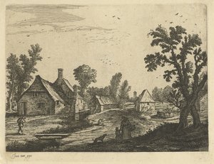 Village Scene with Woman and Child in the Village Street by Jan van de Cappelle (attributed to)