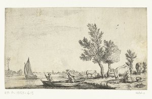 River Landscape with Two Men in a Rowboat