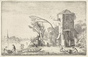 Figures in a Winter Landscape with a Tower (Landscapes) (Amenissimae aliquot requculae) by Jan van de Velde (II)