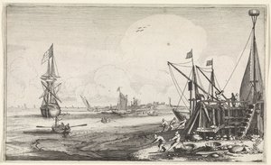 Harbor Head with Fishermen Hauling in Their Nets