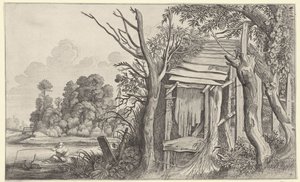 Angler by a Dilapidated Hut in a Landscape by Jan van de Velde (II)