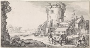 Soldiers by a Tower in a River Landscape by Jan van de Velde (II)