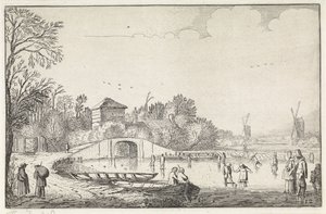Winter Landscape with Skaters by a Bridge (series title: Landscapes, Amenissimae aliquot requculae)