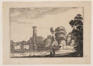 Ferry in Front of a Stone Bridge