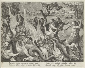 Catching Serpents in India Using Clubs and Torches to Light the Undergrowth, plate 44 from Venationes Ferarum, Avium, Piscium (Of Hunting: Wild Beasts, Birds, Fish) pub. 1640 by Jan van der 1523 1605 Straet