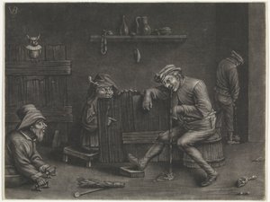 Interior with urinating man, vomiting man, a dwarf, and a beggar