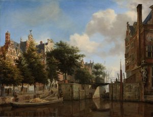 Amsterdam City View with Houses on the Herengracht and the Old Haarlemmersluis, c.1670