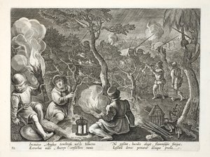 Fowlers catching birds at night, illustration from 