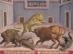 Noblemen Watch Combat of Wild Beasts in an Indoor Circus, plate 12 from 