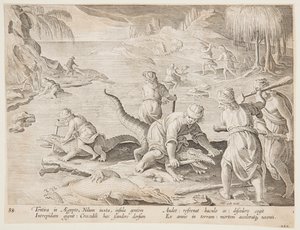 Crocodile Hunt in Tentyra, in Egypt, Plate 30 from the Venationes Ferarum, Avium, Piscium Series by Jan van der Straet, called Stradanus