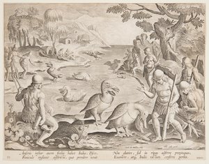 Indians Catching Fish with the Help of Pelicans, plate 23 in the Venationes Ferarum, Avium, Piscium series by Jan van der Straet, called Stradanus