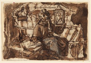 Page of a Sketchbook; A Monk in His Study by Jan van der Straet, called Stradanus