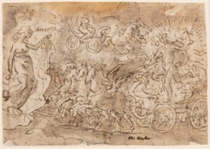 Page of a Sketchbook; Apollo and Aurora by Jan van der Straet, called Stradanus