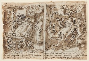 Page of a Sketchbook; Heavenly Powers Helping Pious; Sketch for Portrait of Saint; Decoration of Pediment