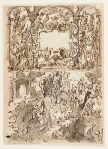 Page of a Sketchbook; Title Page for Engraving Series on Hunting; Accident of a Hunter by Jan van der Straet, called Stradanus