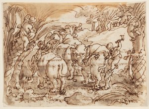Recto: Elephants Hunted by Troglodytes; Verso: inscription relating to Pliny the Elder