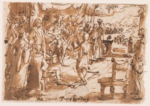 Joseph interpreting the dreams of Pharoah, preliminary design for plate 2, "Spiritus Intellectus" (The Spirit of Intellect) in the "Seven Gifts of the Holy Spirit" series; inscription concerning print series of the "Life of John the Baptist" by Jan van der Straet, called Stradanus