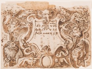 Preliminary Design for Title Page for the Print Series Venationes Ferarum Arium Piscium by Jan van der Straet, called Stradanus