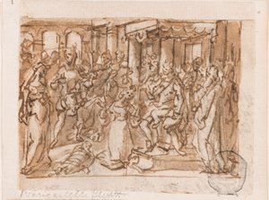 The Judgment of Solomon, Preliminary Design for "Spiritus Sapientiae" (The Spirit of Wisdom), Plate 1 in the "Seven Gifts of the Holy Spirit" Print Series by Jan van der Straet, called Stradanus