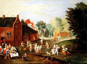 Peasants Feasting in a Village by Jan van the Elder Kessel