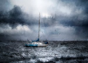 Stormy Ocean Sailboat by Jana Broskina