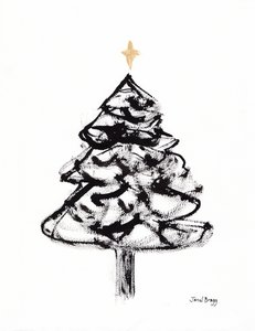 Christmas Tree with Sumi Ink and Gold Cross, c.2021 by Janel Bragg