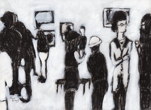 Gallery Opening in Charcoal and Gesso by Janel Bragg