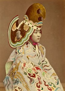 Japanese girl in traditional costume (hand coloured albumen photo)