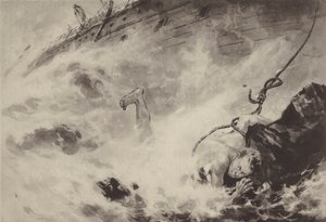 A Japanese Sailor going ashore with a Rope during a Shipwreck by Japanese School