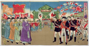 A Meeting between Japanese Officers and Korean Officials, an Episode from the Sino-Japanese War, Late 19th Century by Japanese School