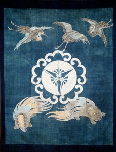 Japanese Art: cotton canvas covered with symbols of happiness and longevity. 19th century. Private collection. by Japanese School