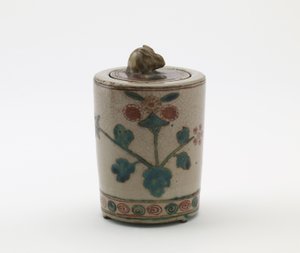 Cylindrical incense burner with rabbit on lid, Edo period or Meiji era by Japanese School