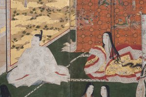 (detail) Spring in the Palace, Six-Fold Screen from The Tale of Genji, c.1650 by Japanese School