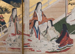 (detail) Spring in the Palace, Six-Fold Screen from The Tale of Genji, c.1650 by Japanese School