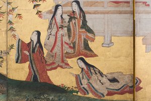 (detail) Spring in the Palace, Six-Fold Screen from The Tale of Genji, c.1650 by Japanese School