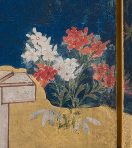 (detail) Spring in the Palace, Six-Fold Screen from The Tale of Genji, c.1650 by Japanese School