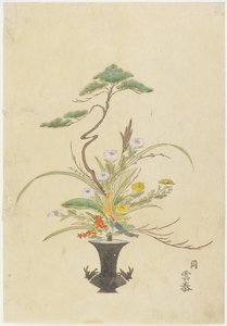 Flower Arrangement by Takada Anritsubo Untai; Pine, Chrysanthemum and Camelia
