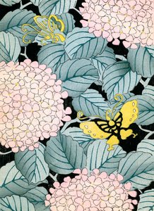 Hydrangeas and Butterflies by Japanese School