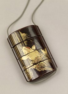 Inro decorated with a carp in a waterfall, Japanese